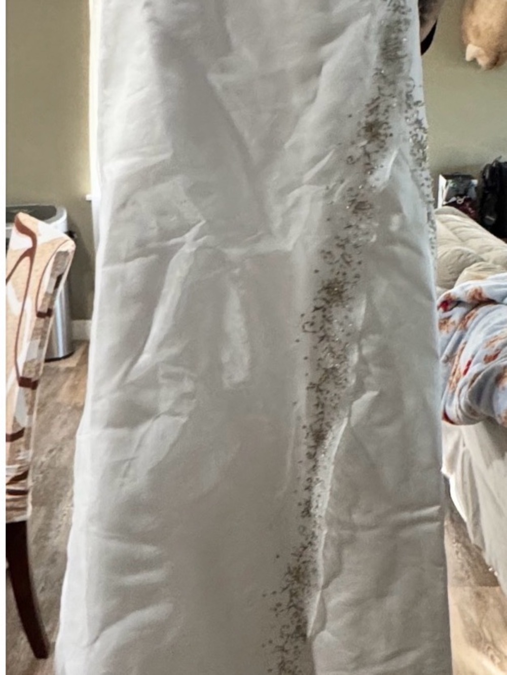 White Dress with Vertical Beaded Trim. Never worn!